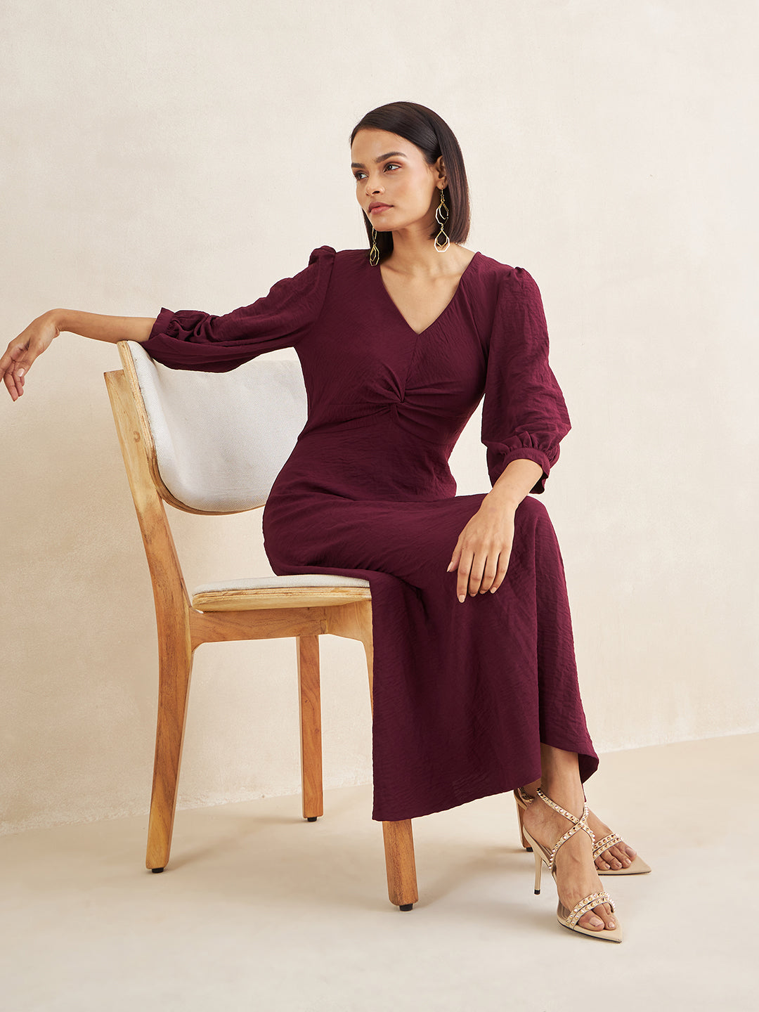 Wine Front Twisted Maxi Dress | Kleider