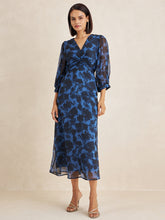Blue Floral Print Front Twisted Maxi Dress