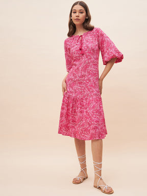 Pink Paisley Print Tiered Midi Dress