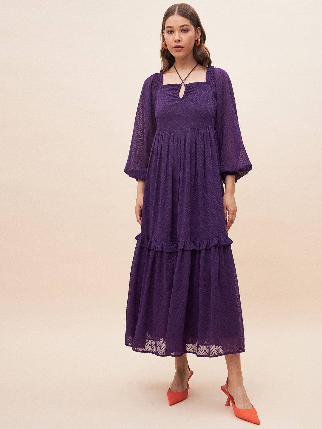 Purple Dobby Halter Maxi Dress