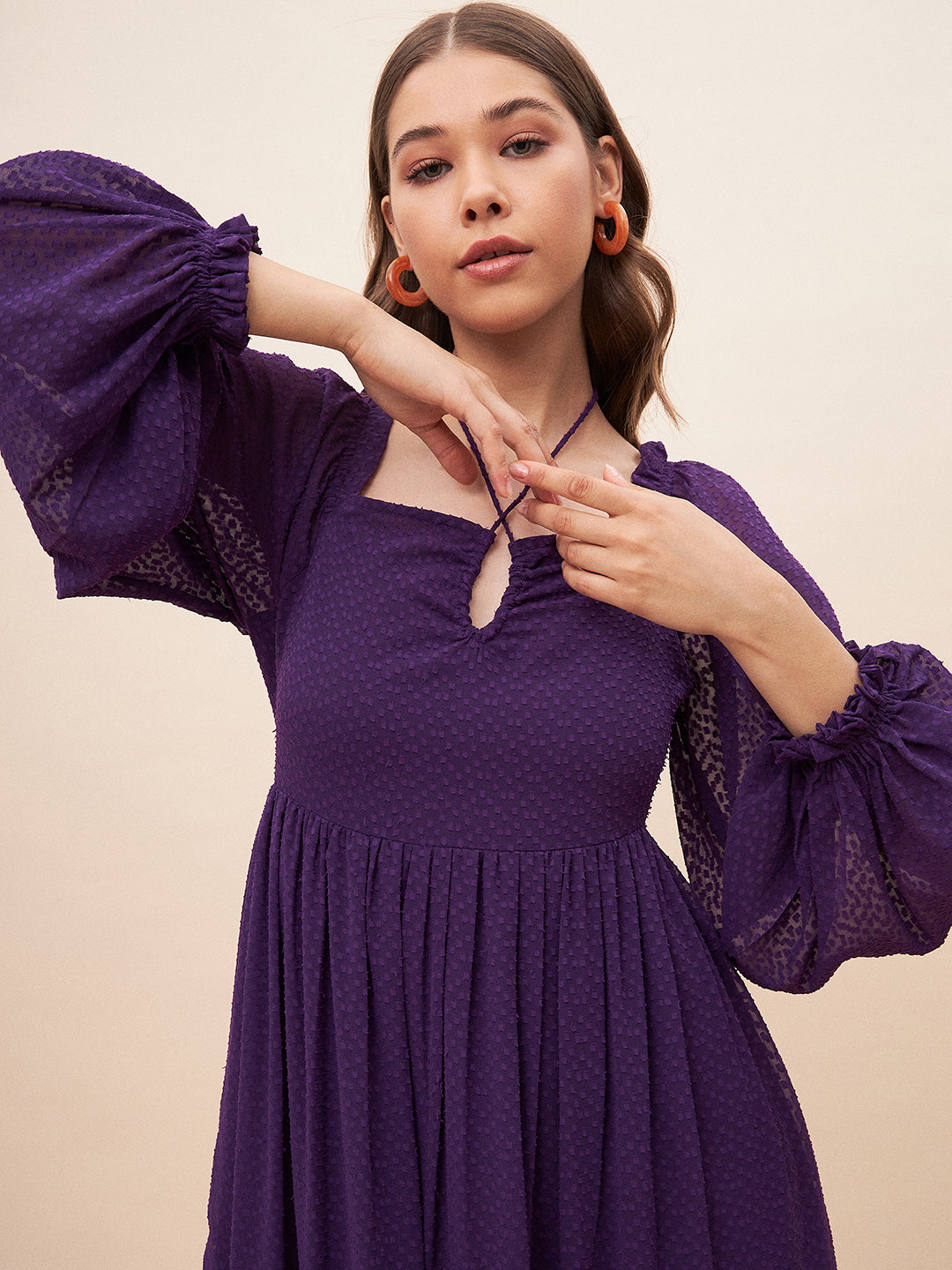 Purple Dobby Halter Maxi Dress