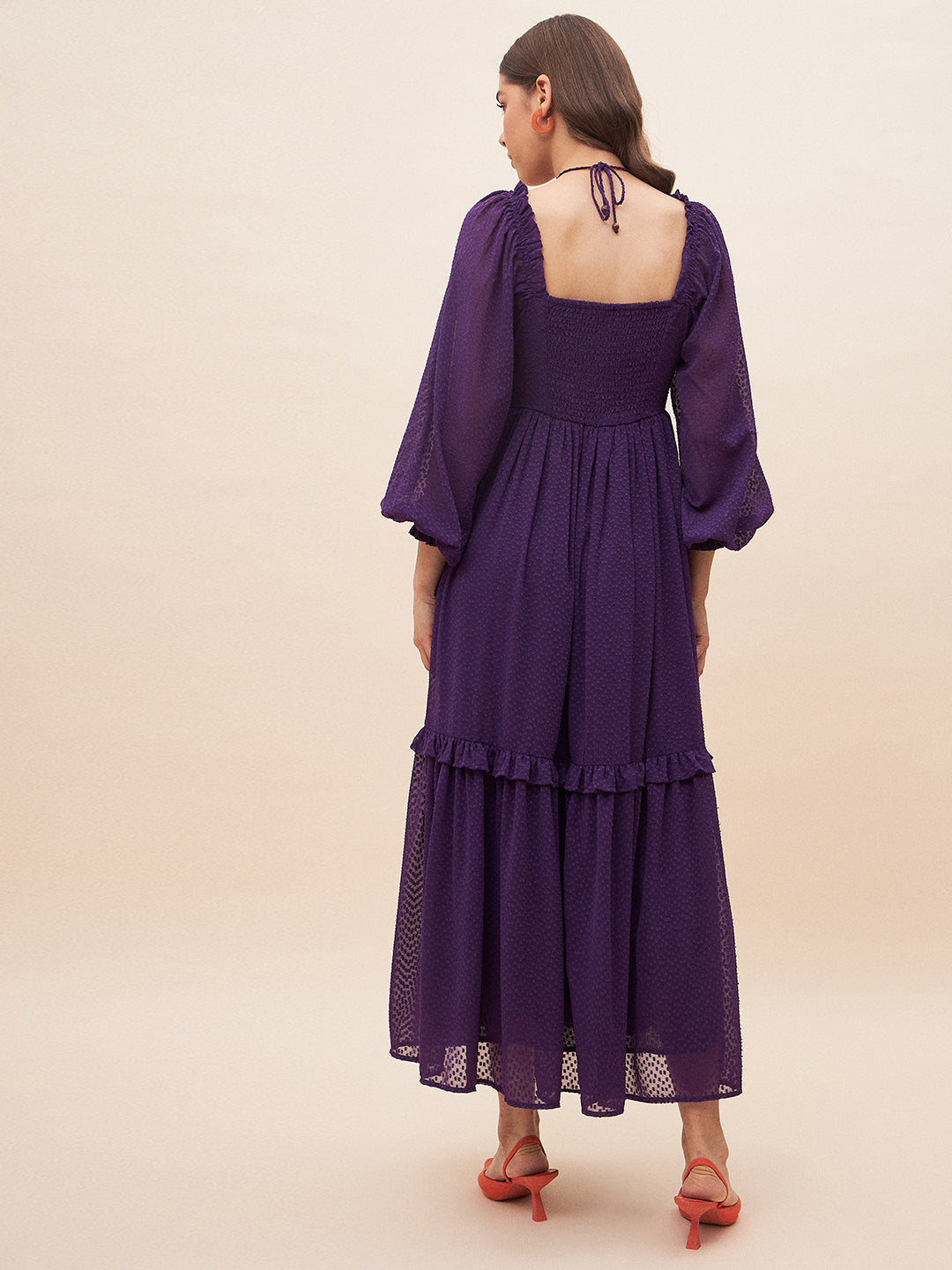 Purple Dobby Halter Maxi Dress