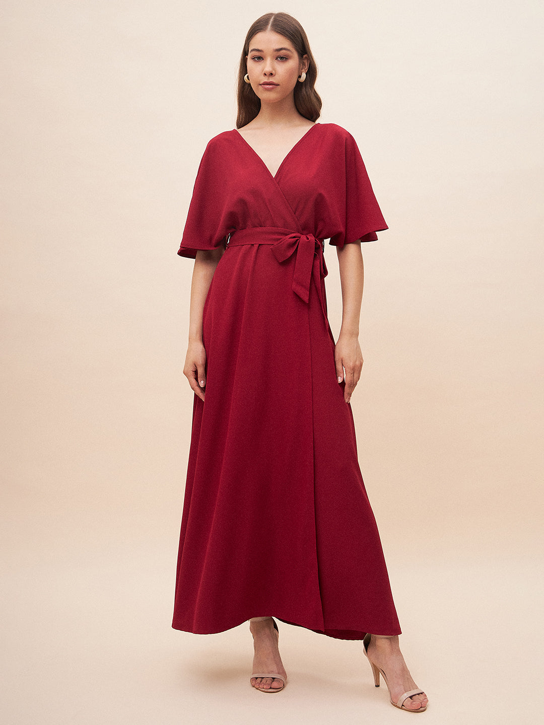 Red Kimono Wrap Maxi Dress