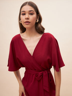 Red Kimono Wrap Maxi Dress