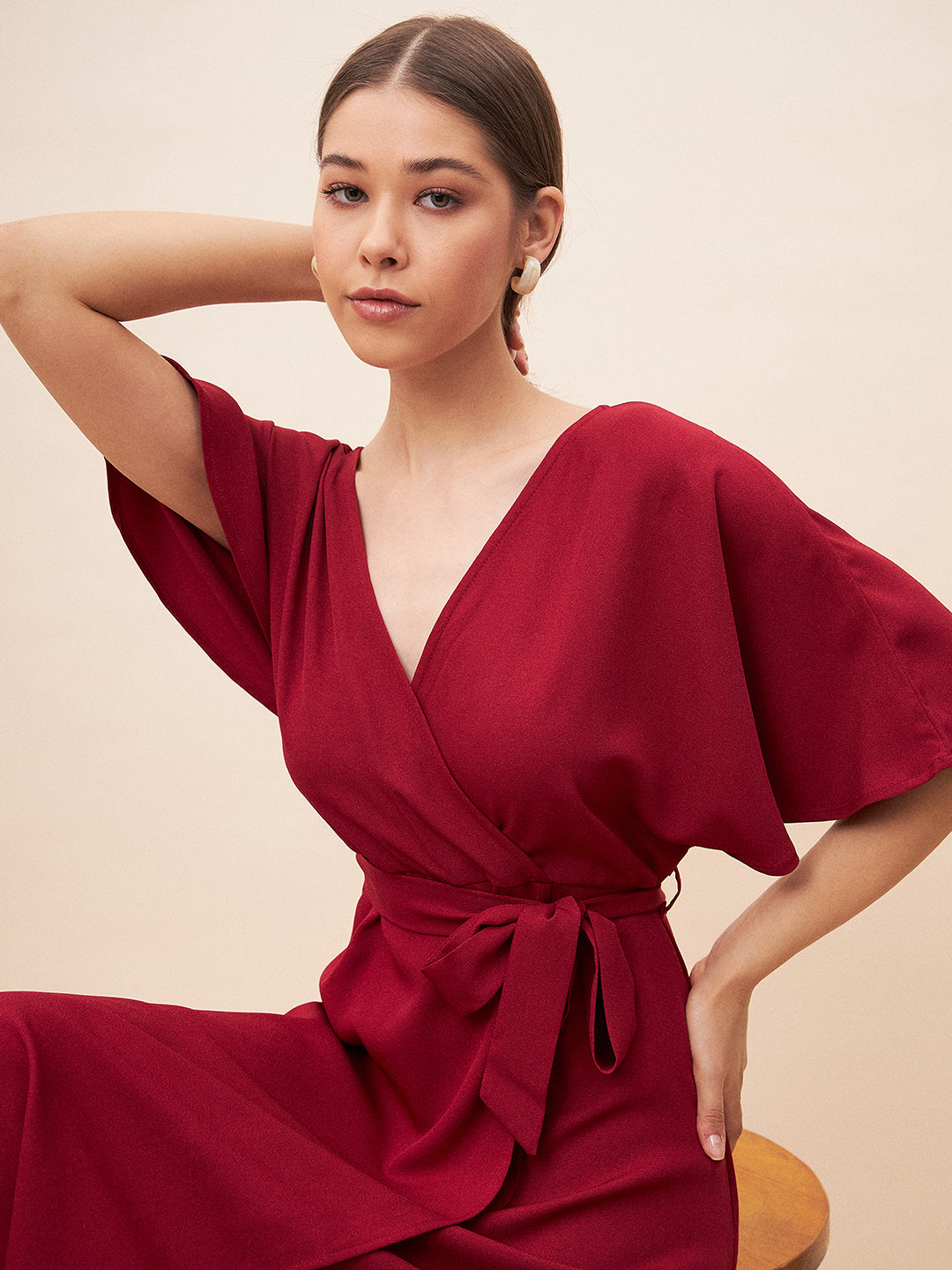 Femmella Red Kimono Wrap Maxi Dress