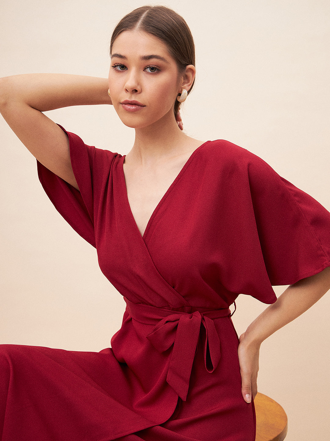 Red Kimono Wrap Maxi Dress