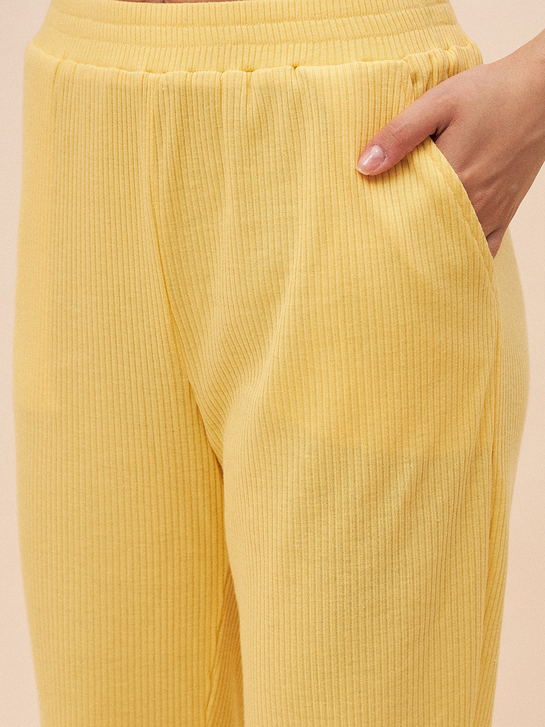 Yellow Three Piece Ribbed Lounge Wear Set