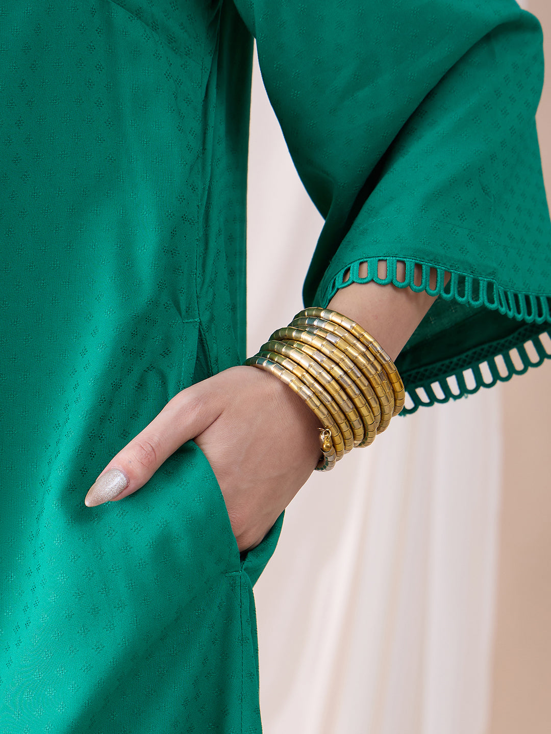 Green Asymmetrical Viscose Tunic With Straight Pant