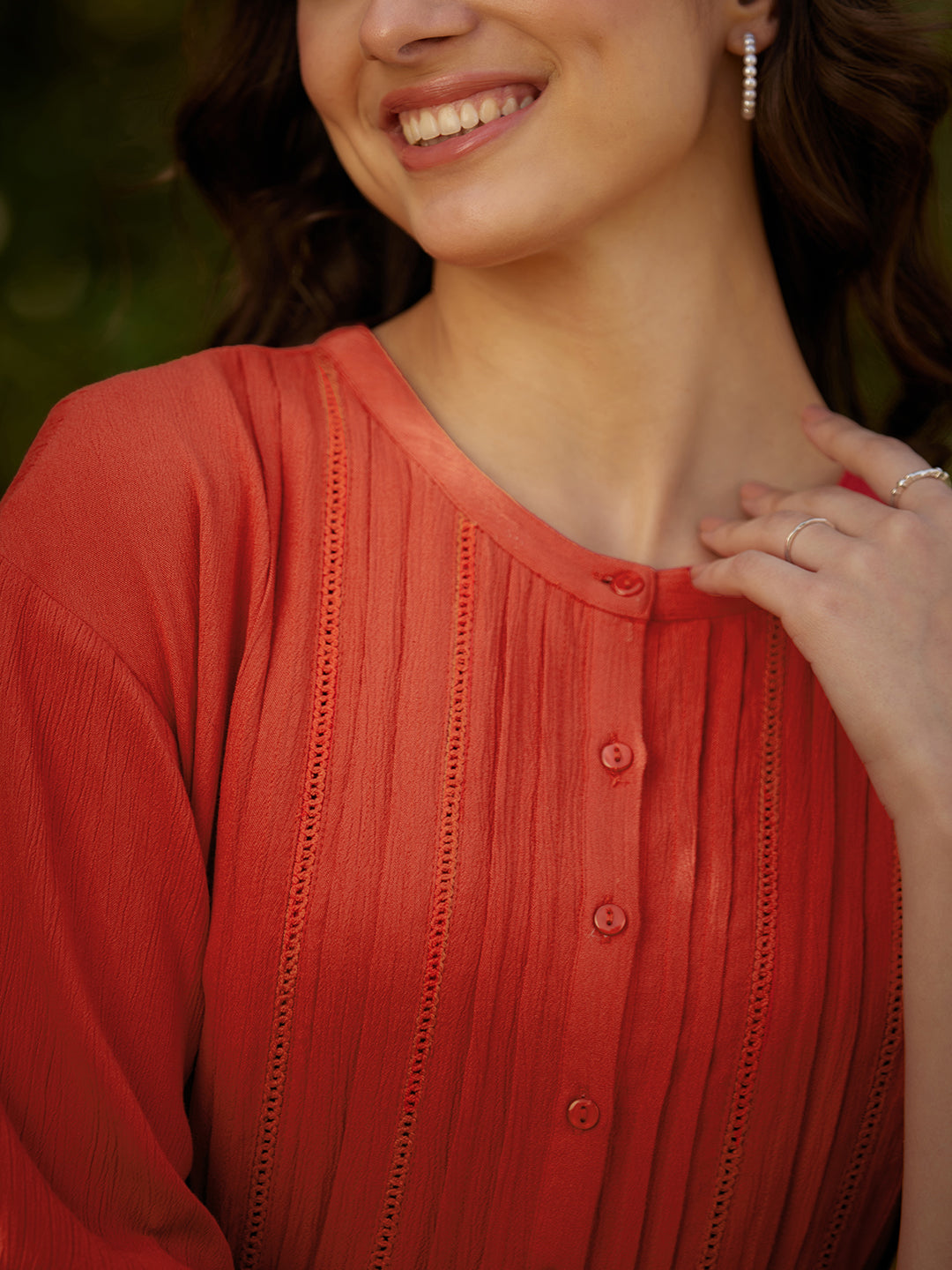Rust Button Down Flared Midi Dress