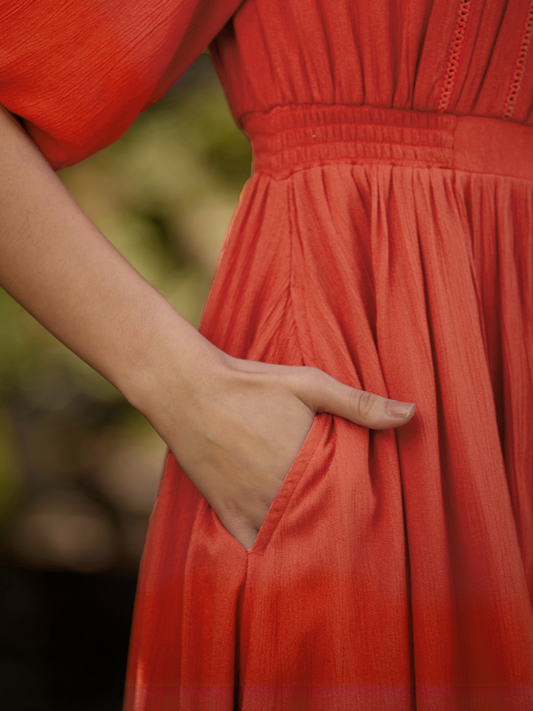 Rust Button Down Flared Midi Dress