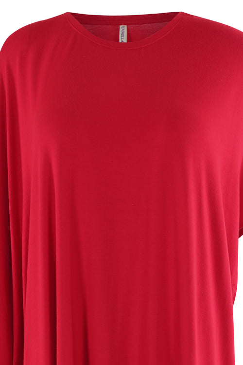 Bamboo Red Knit Oversize  Asymmetrical Top