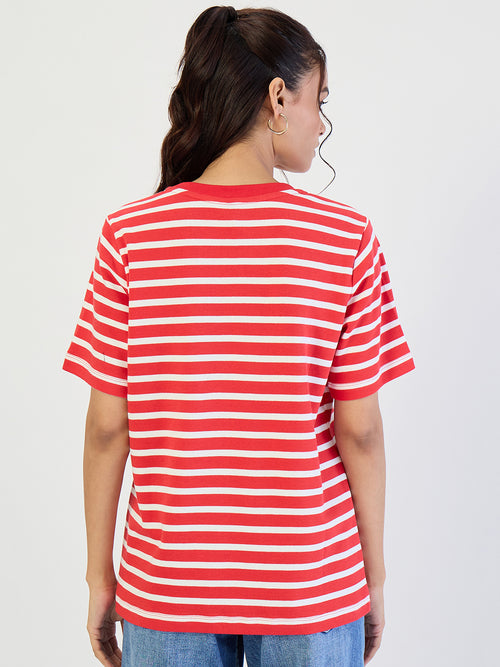 Red Striped Knit T-Shirt