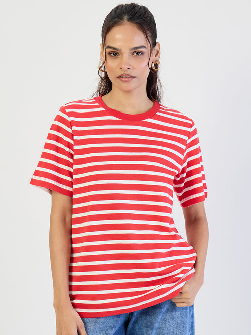 Red Striped Knit T-Shirt