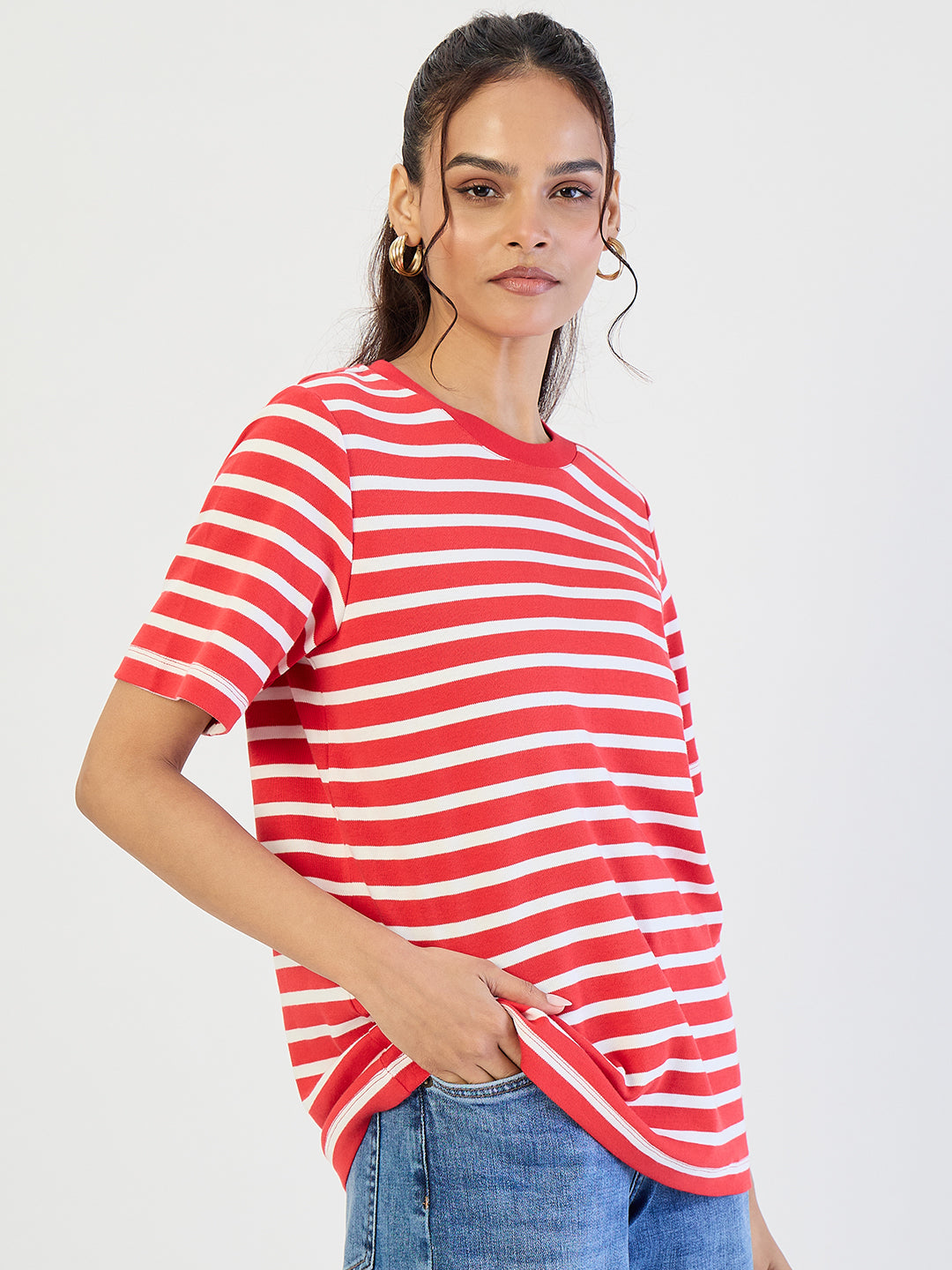 Red Striped Knit T-Shirt
