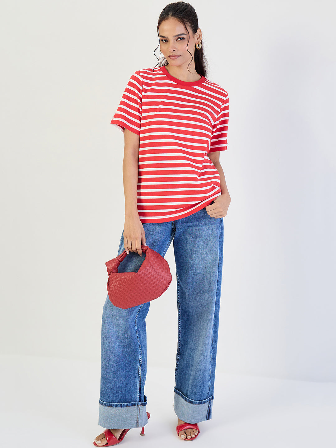 Red Striped Knit T-Shirt