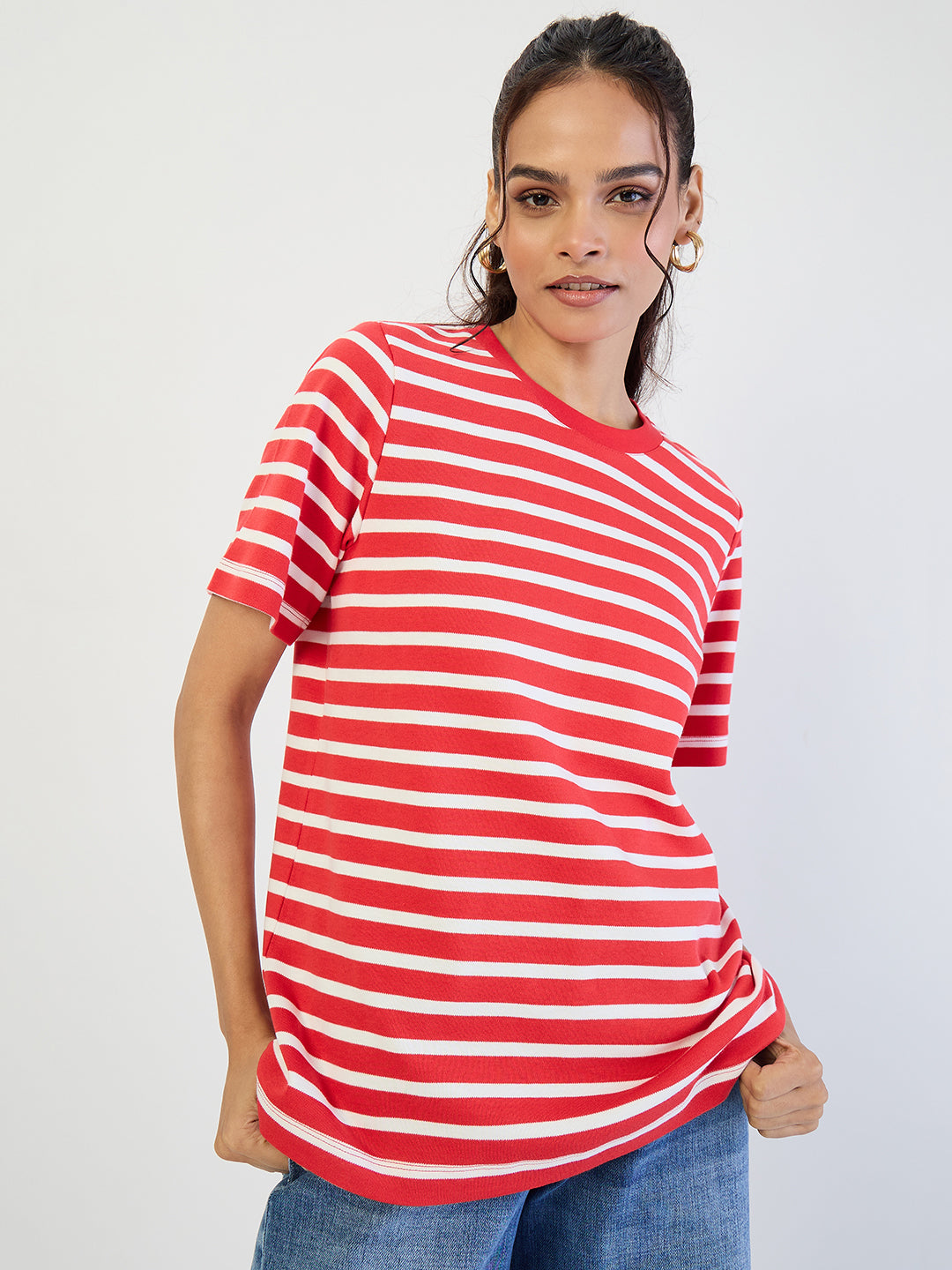 Red Striped Knit T-Shirt