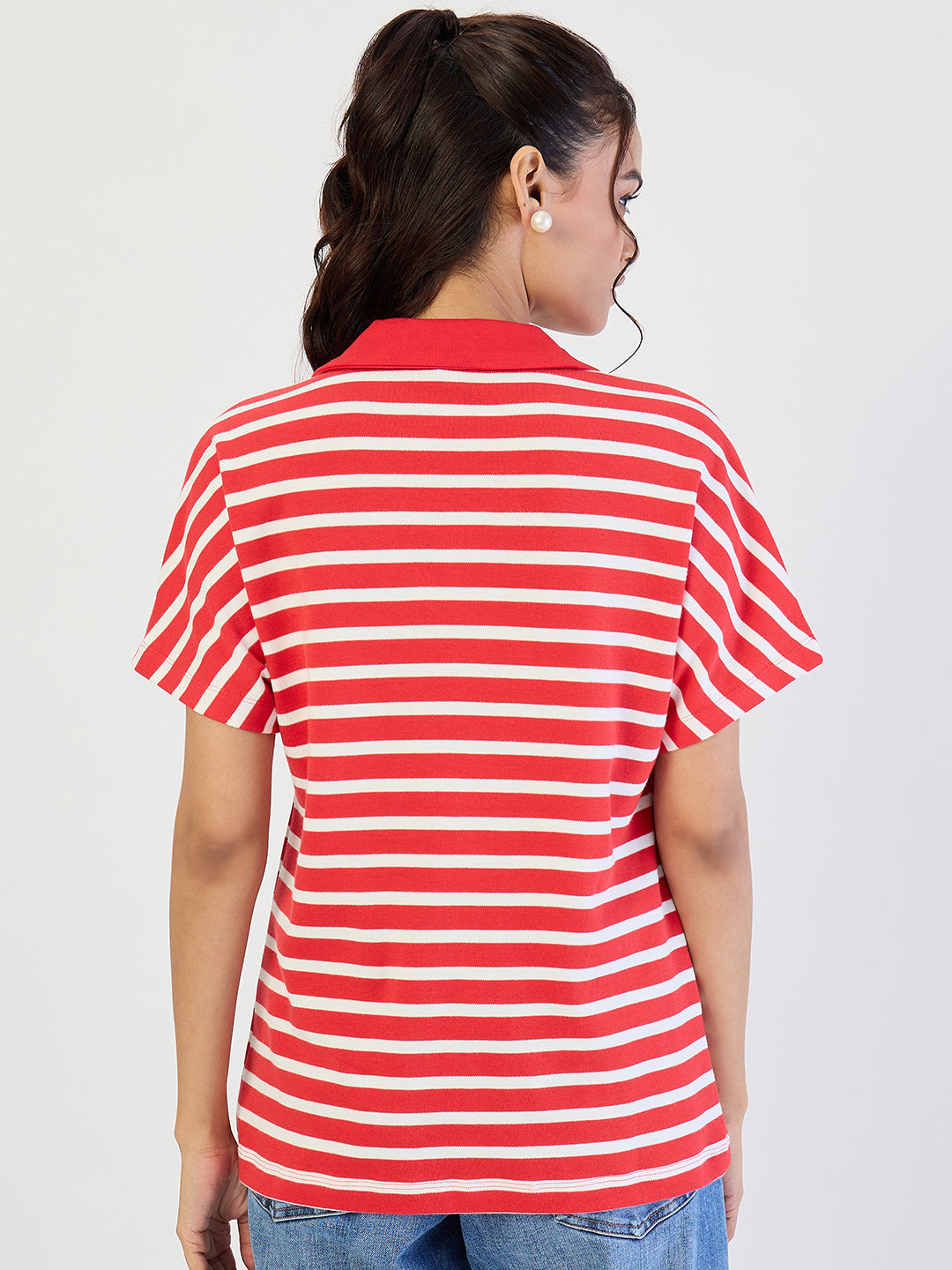 Red Striped Polo Knit T-Shirt
