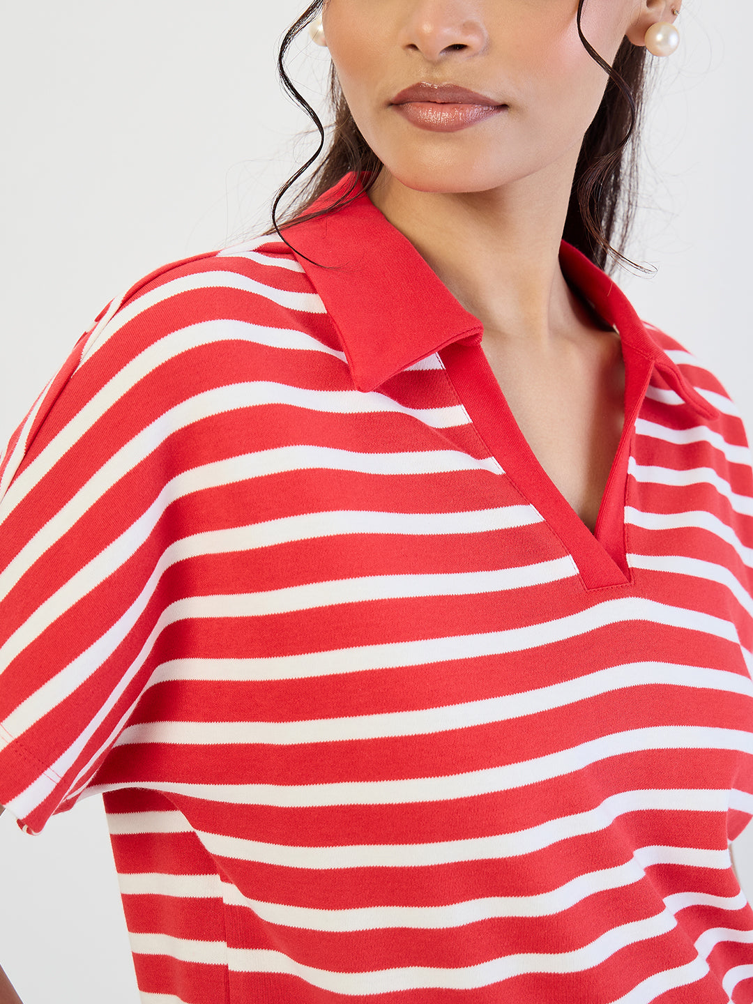 Red Striped Polo Knit T-Shirt