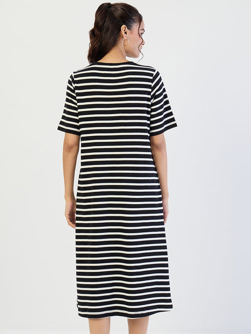 Black Striped Knit Midi Dress