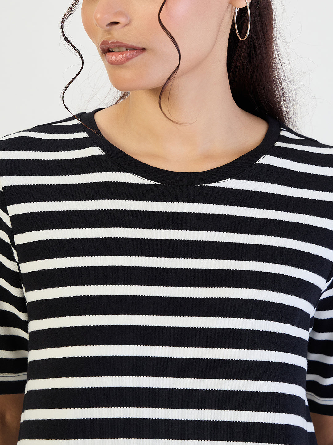 Black Striped Knit Midi Dress