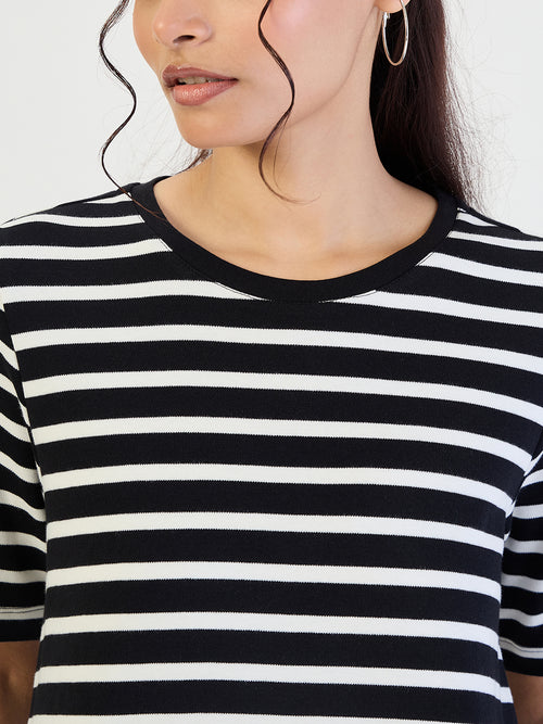 Black Striped Knit Midi Dress