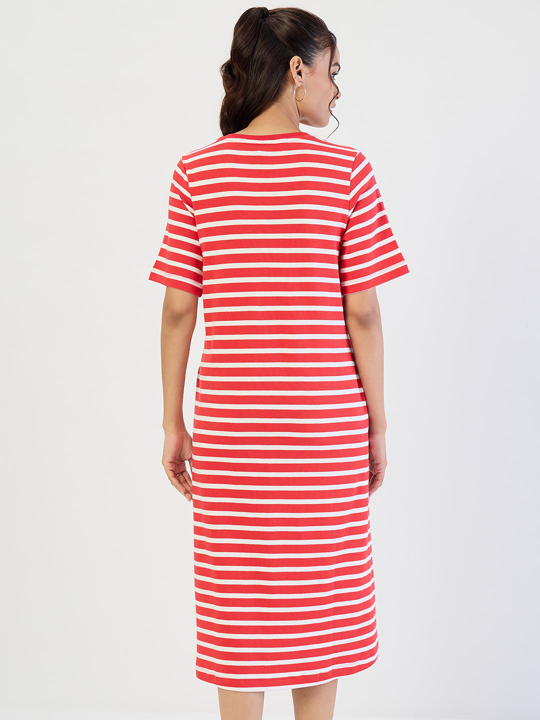 Red Striped Knit Midi Dress