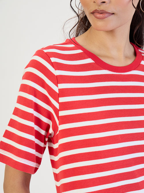 Red Striped Knit Midi Dress