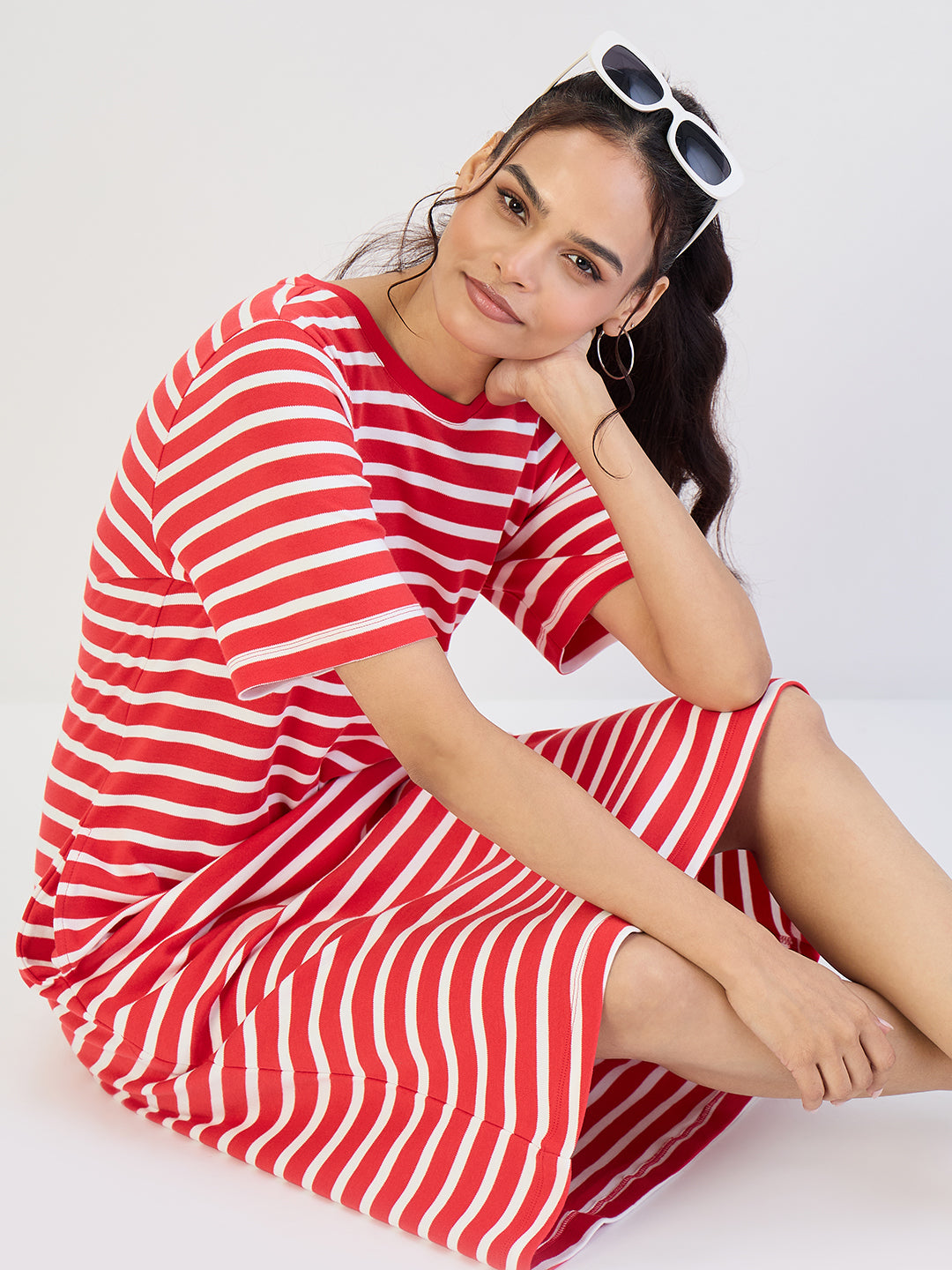 Red Striped Knit Midi Dress