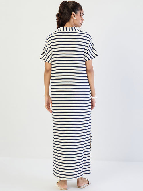 Navy Striped Knit Maxi Dress