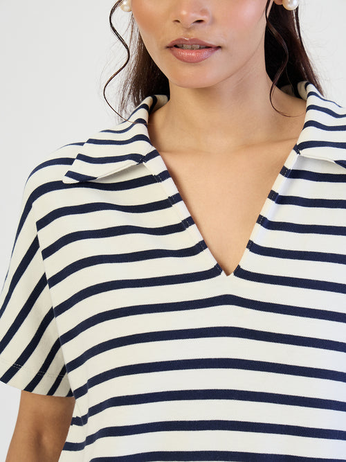 Navy Striped Knit Maxi Dress