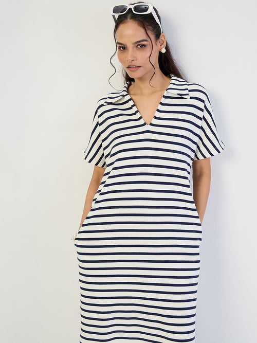 Navy Striped Knit Maxi Dress