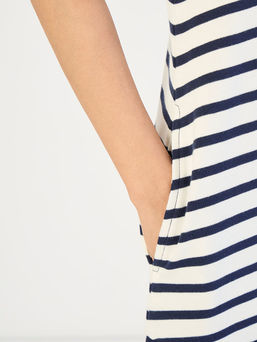 Navy Striped Knit Knee Length Dress