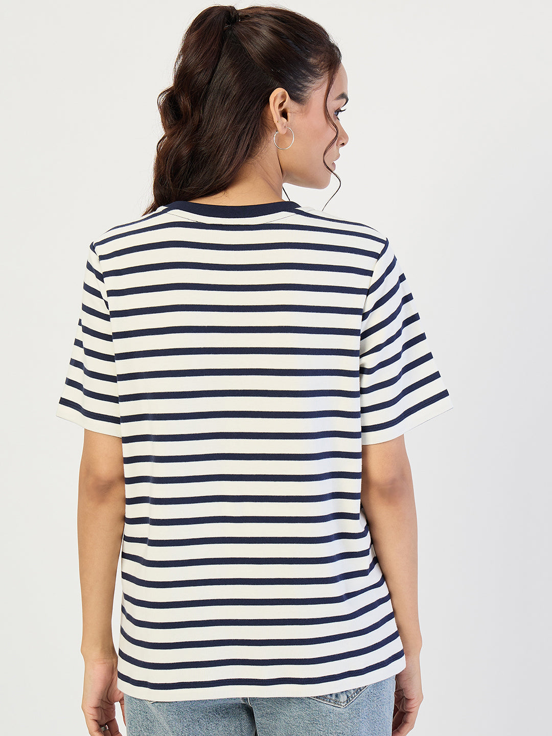 Navy Striped Knit T-Shirt