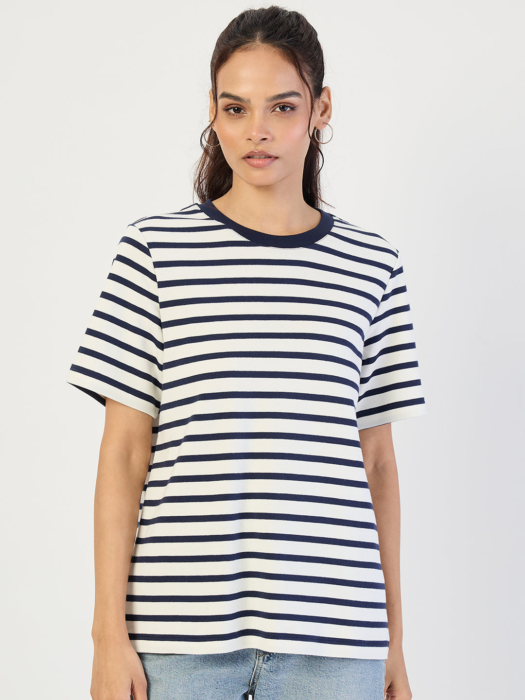 Navy Striped Knit T-Shirt