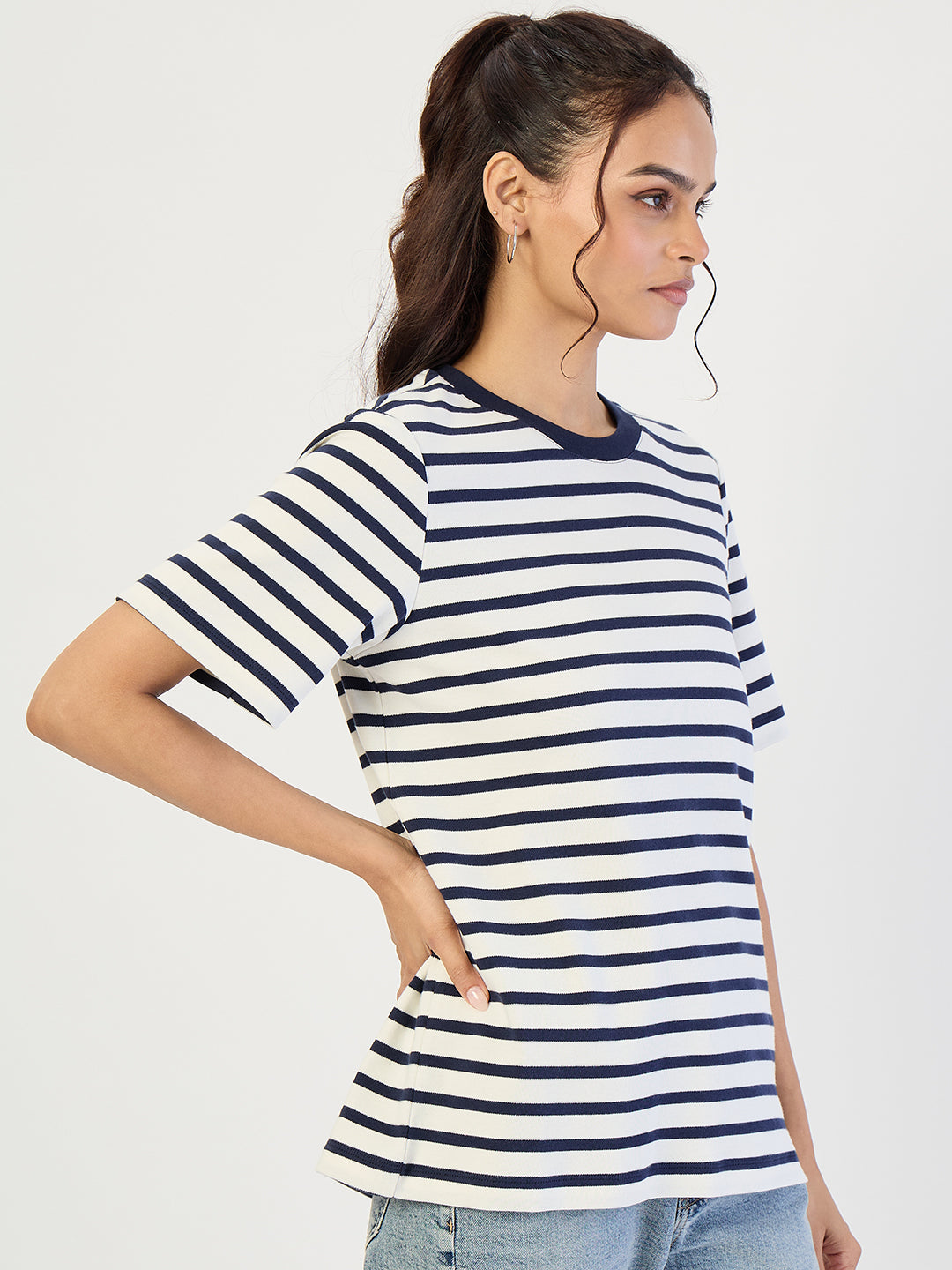 Navy Striped Knit T-Shirt