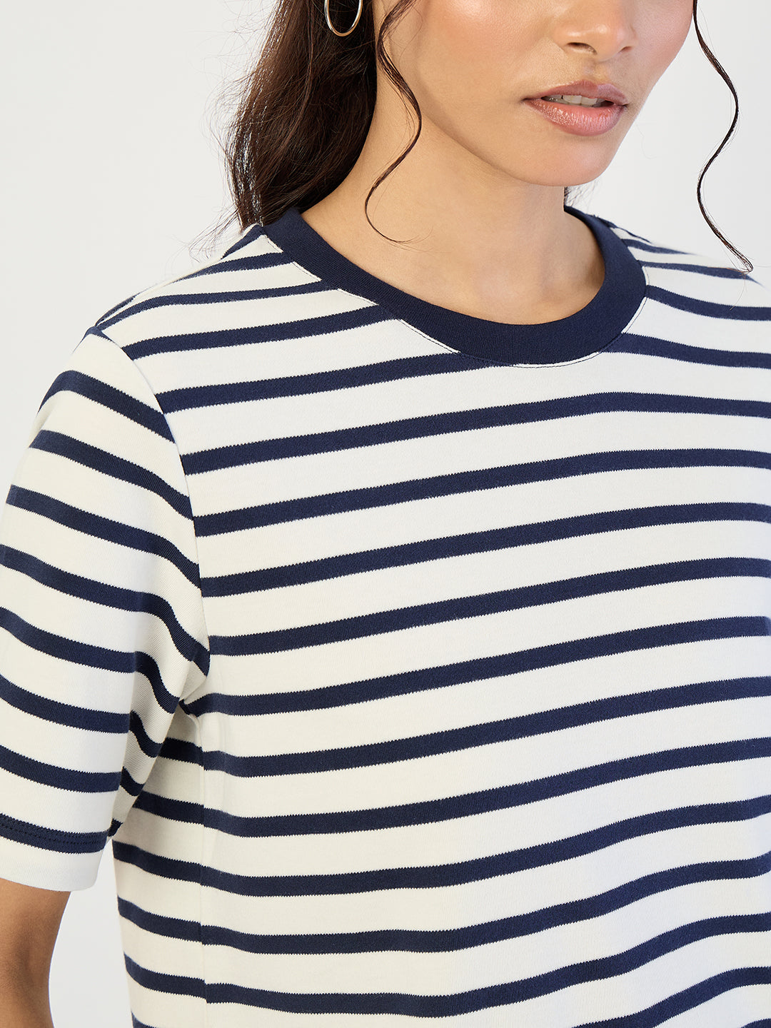 Navy Striped Knit T-Shirt