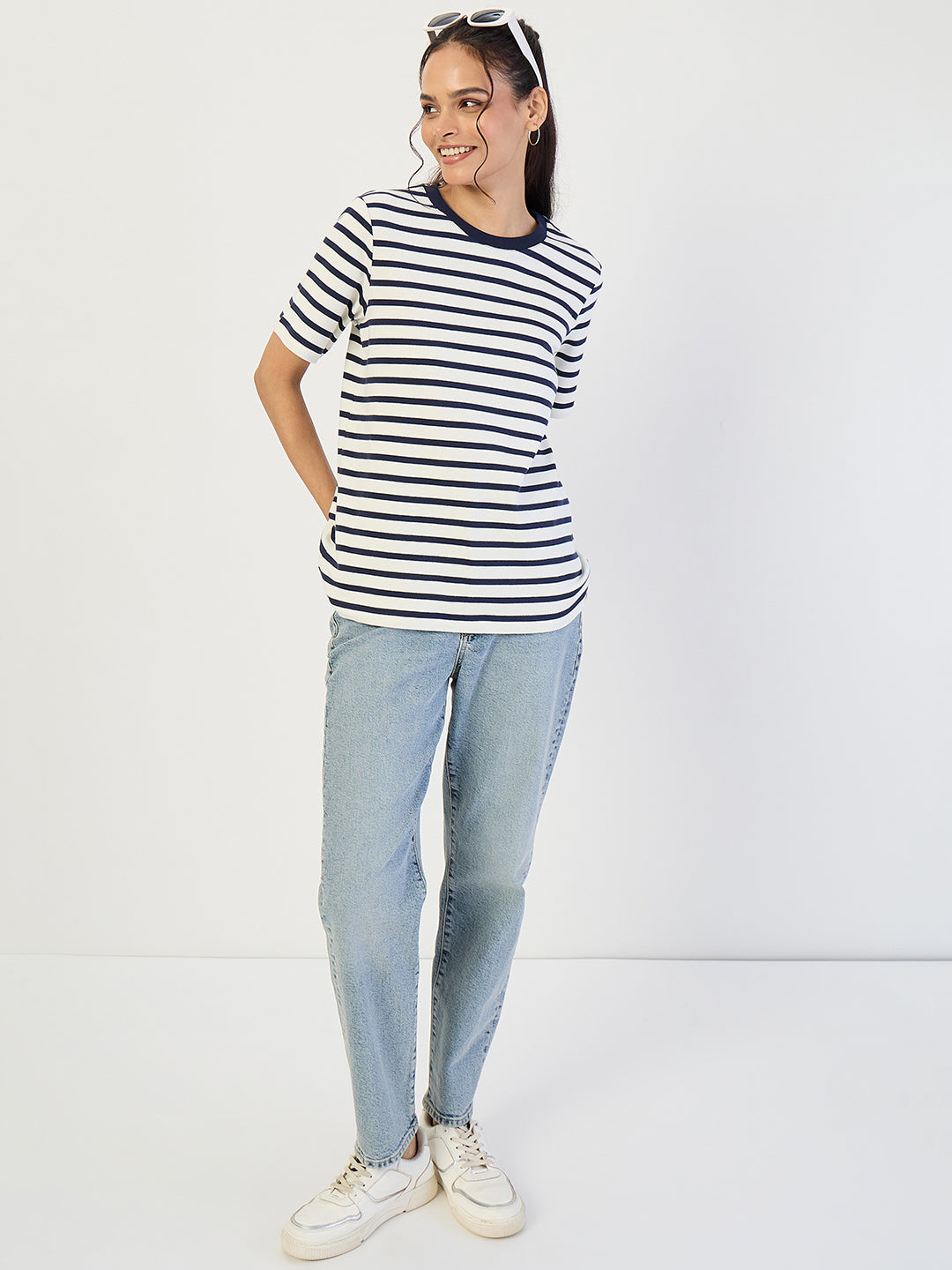 Navy Striped Knit T-Shirt