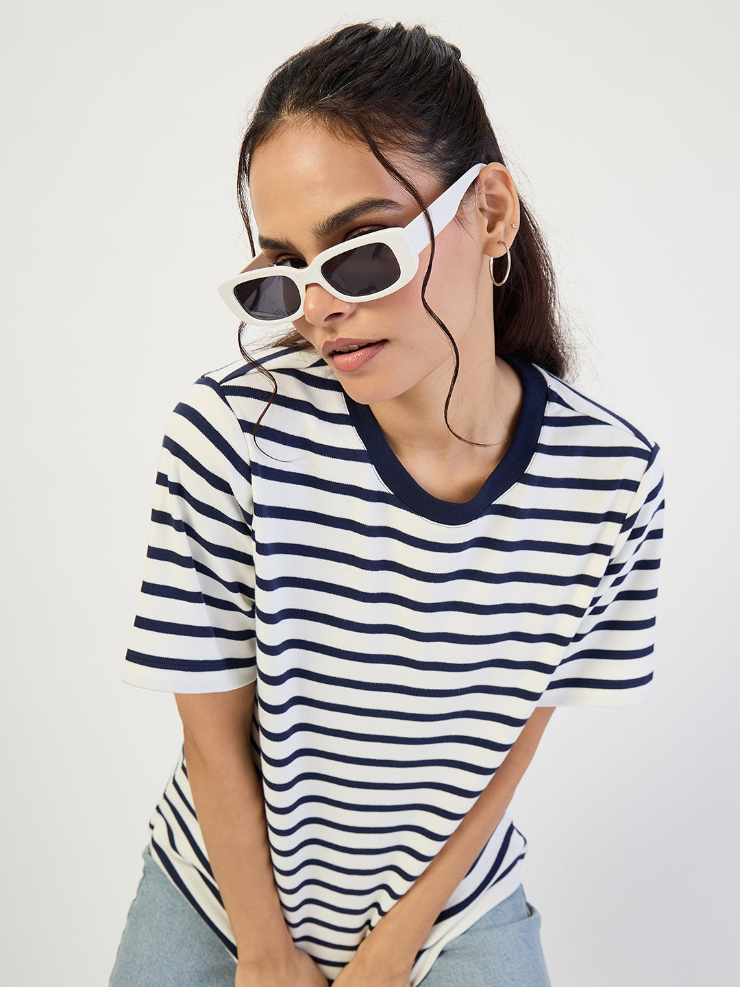 Navy Striped Knit T-Shirt