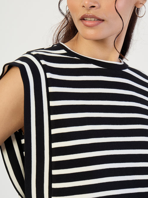 Black Striped Sleeveless Knit T-Shirt