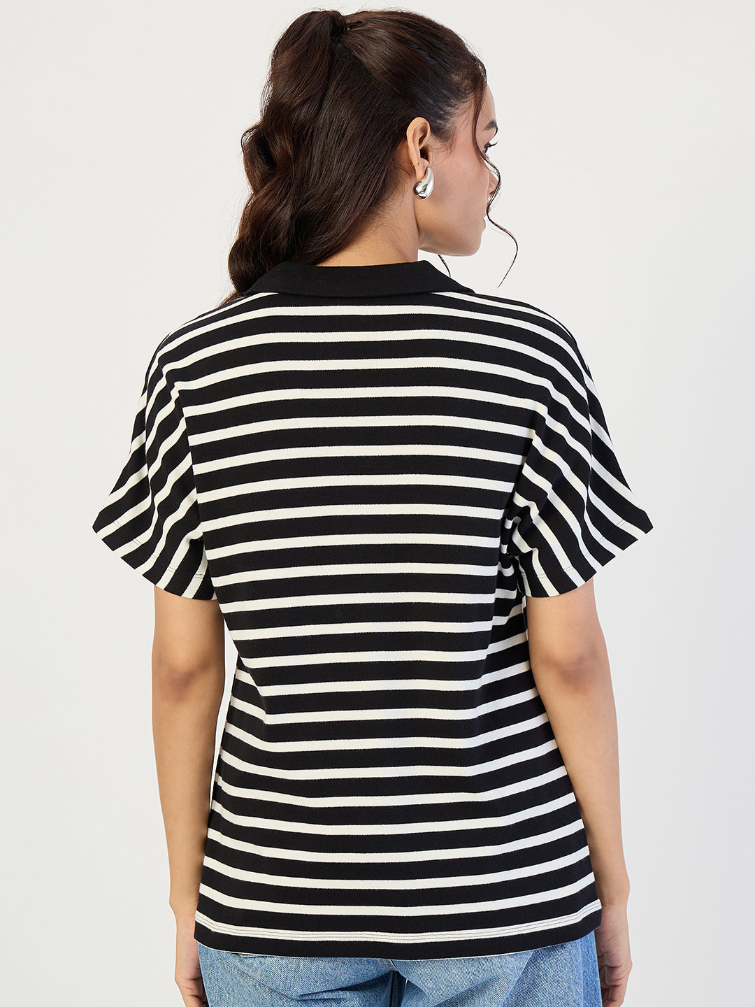 Black Striped Polo Knit T-Shirt