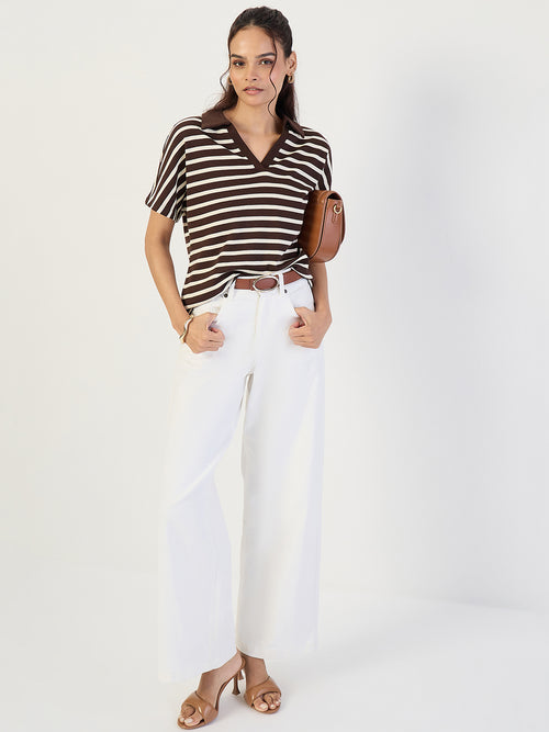 Brown Striped  Polo Knit T-Shirt