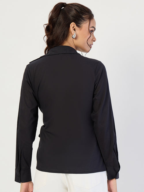 Black Cotton Wrap Top
