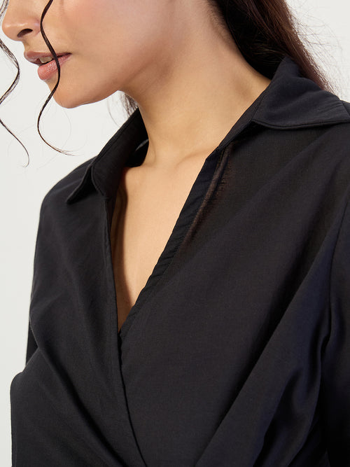 Black Cotton Wrap Top