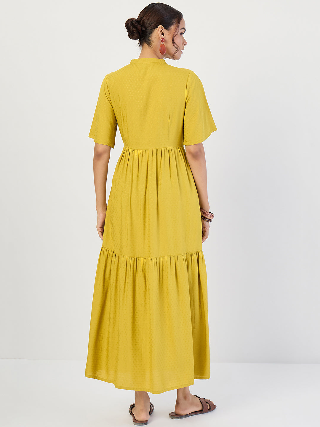 Citrine Green Dobby Tiered Maxi Dress