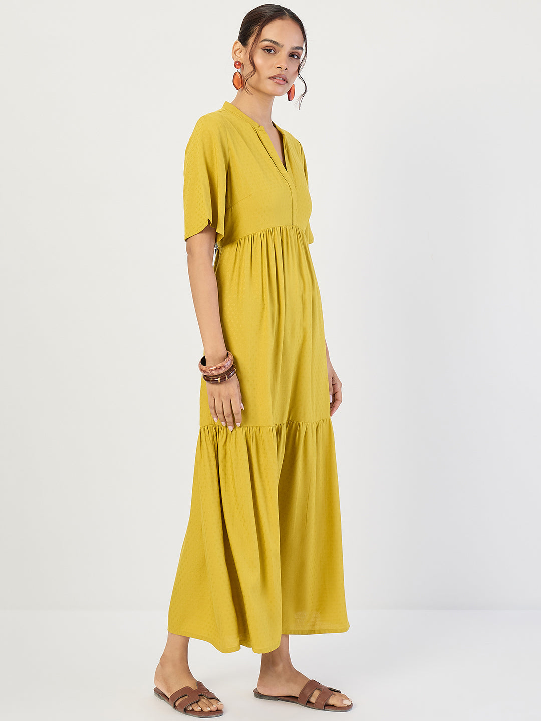 Citrine Green Dobby Tiered Maxi Dress