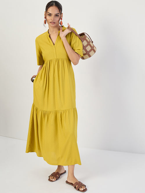 Citrine Green Dobby Tiered Maxi Dress