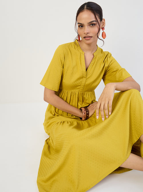 Citrine Green Dobby Tiered Maxi Dress