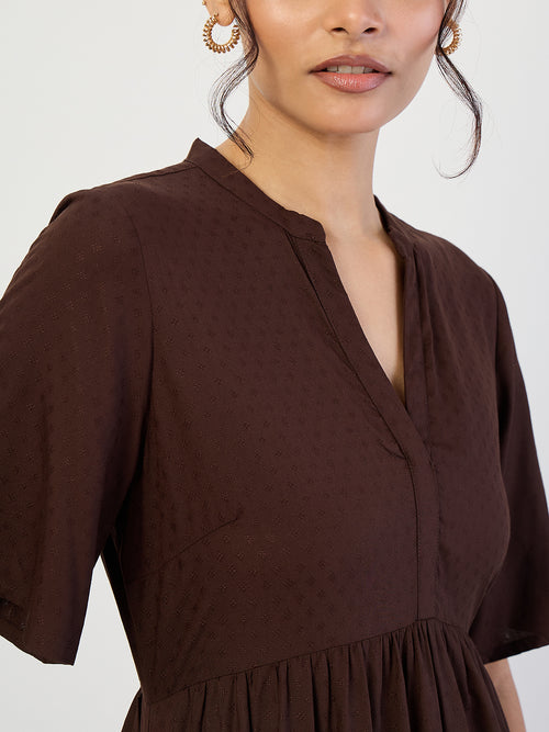 Coffee Brown Dobby Tiered Maxi Dress