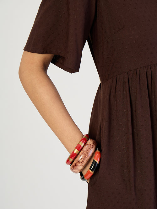 Coffee Brown Dobby Tiered Maxi Dress