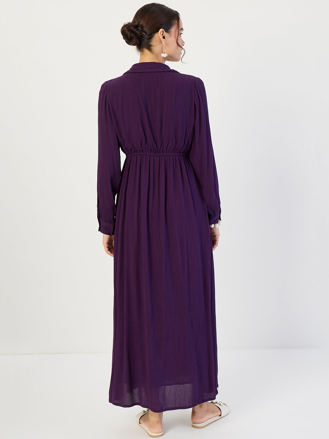 Deep Purple Crinkled Button Down Maxi Dress